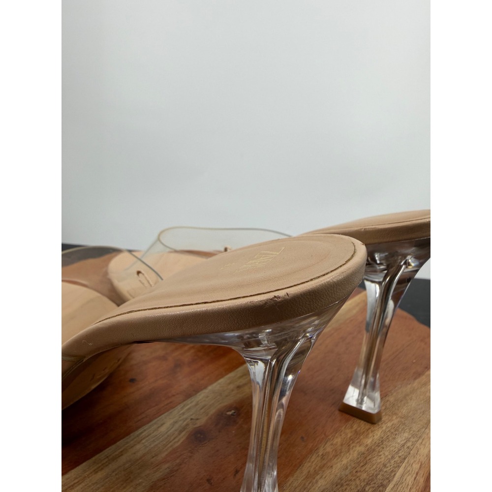 Zara Vinyl Heeled Mules Women 41 Tan Clear Architectural Strap Sandals 3314/110 - Picture 6 of 10
